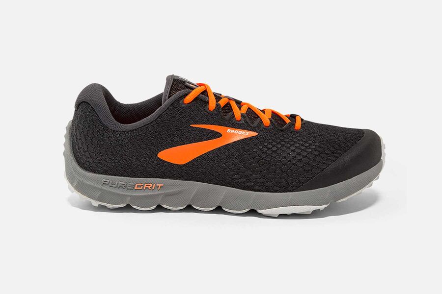 Brooks Men's PureGrit 7 Trail Running Shoes Black/Orange/Grey WCYH-15984